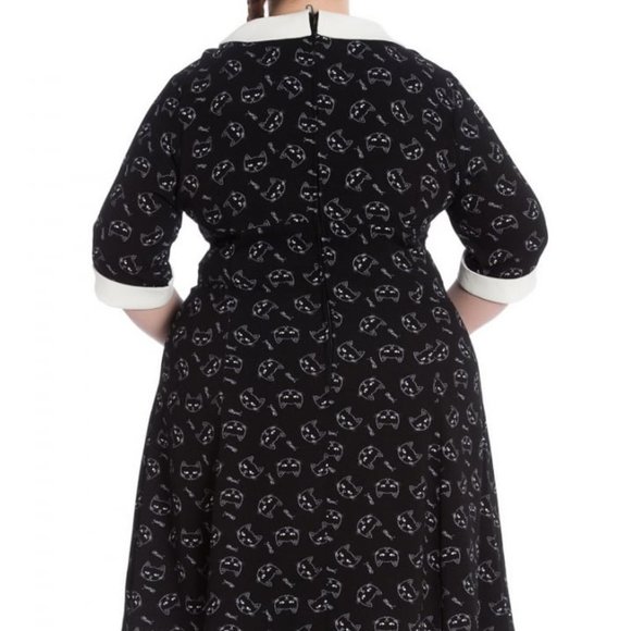 XL Unworn Hell Bunny Matou Cat Print Wednesday Peter Pan Collar Dress Hot Topic - Picture 2 of 9